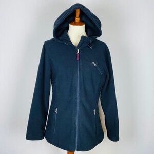 Tommy Hilfiger Fleece Jacket Sz M Hooded Zip Front Nautical Preppy Beach Neutral